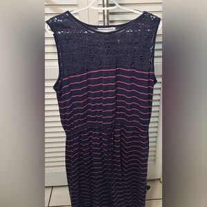 Adrienne Vittadini Blue and Pink Striped Sleeveless Dress, size XL